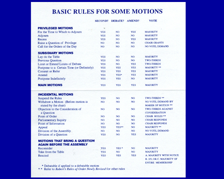 Wallet Sized Card - Basic Rules For 25 Motions (PARL-25)