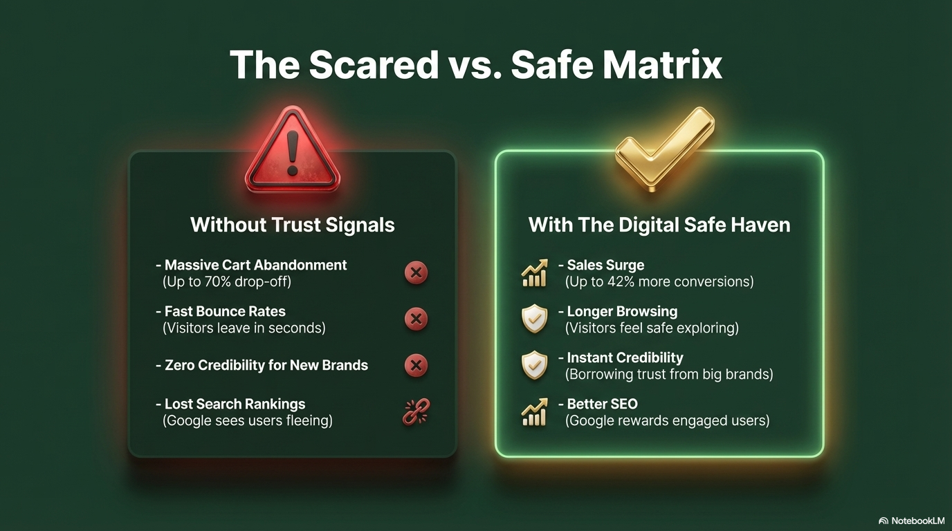 Scared vs Safe Matrix — without trust vs with trust signals