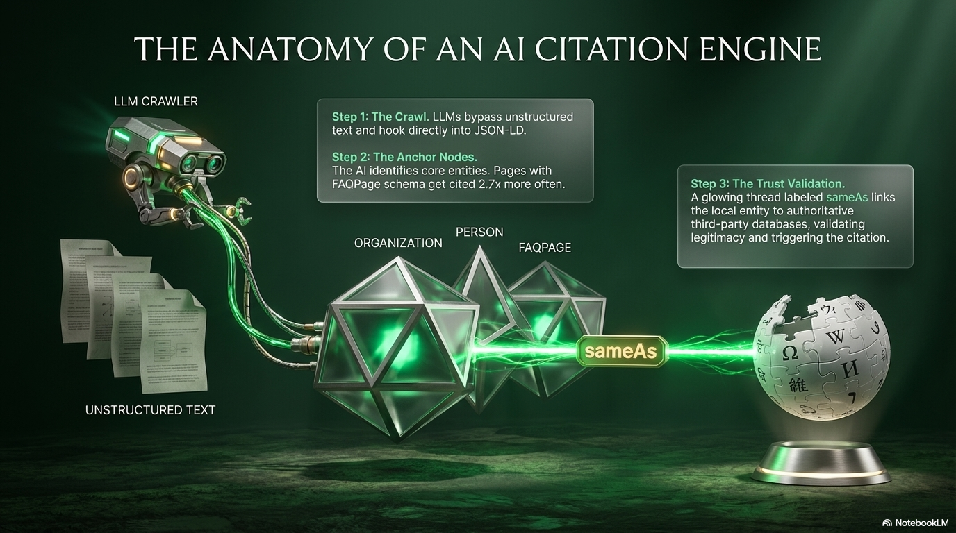 Anatomy of an AI citation engine — crawl, anchor nodes, trust validation
